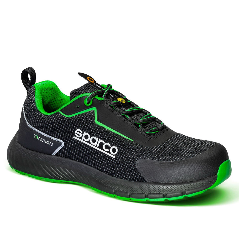 Sparco Safety Shoes S1PS Traction Sanyo Unisex Black/Fluorescent Green — Black/Fluo green