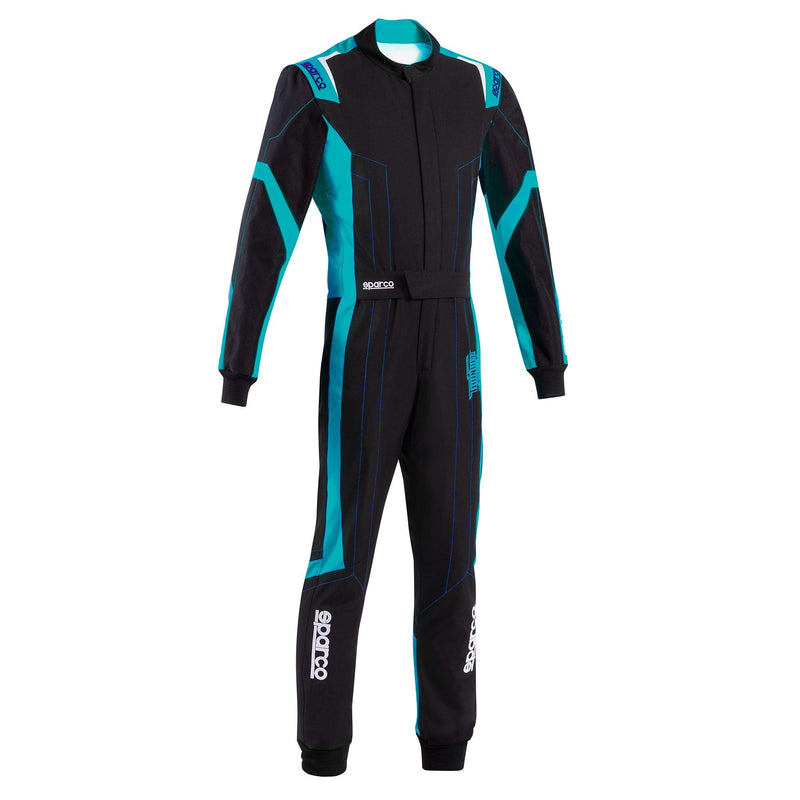 Sparco Thunder Advanced Karting Suit — Black/Sky Blue